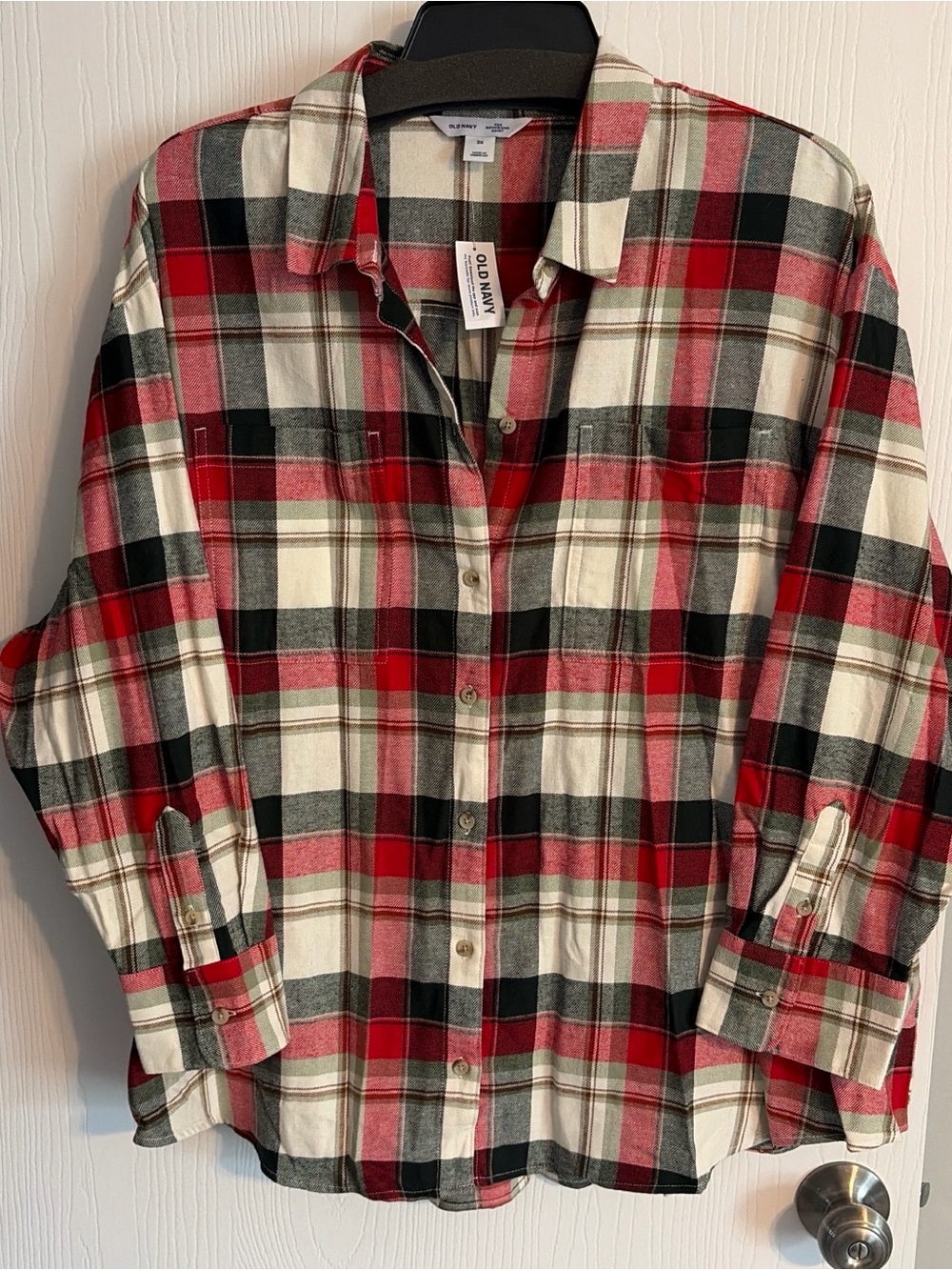 Old Navy Red Black White Plaid Button-Up Shirt